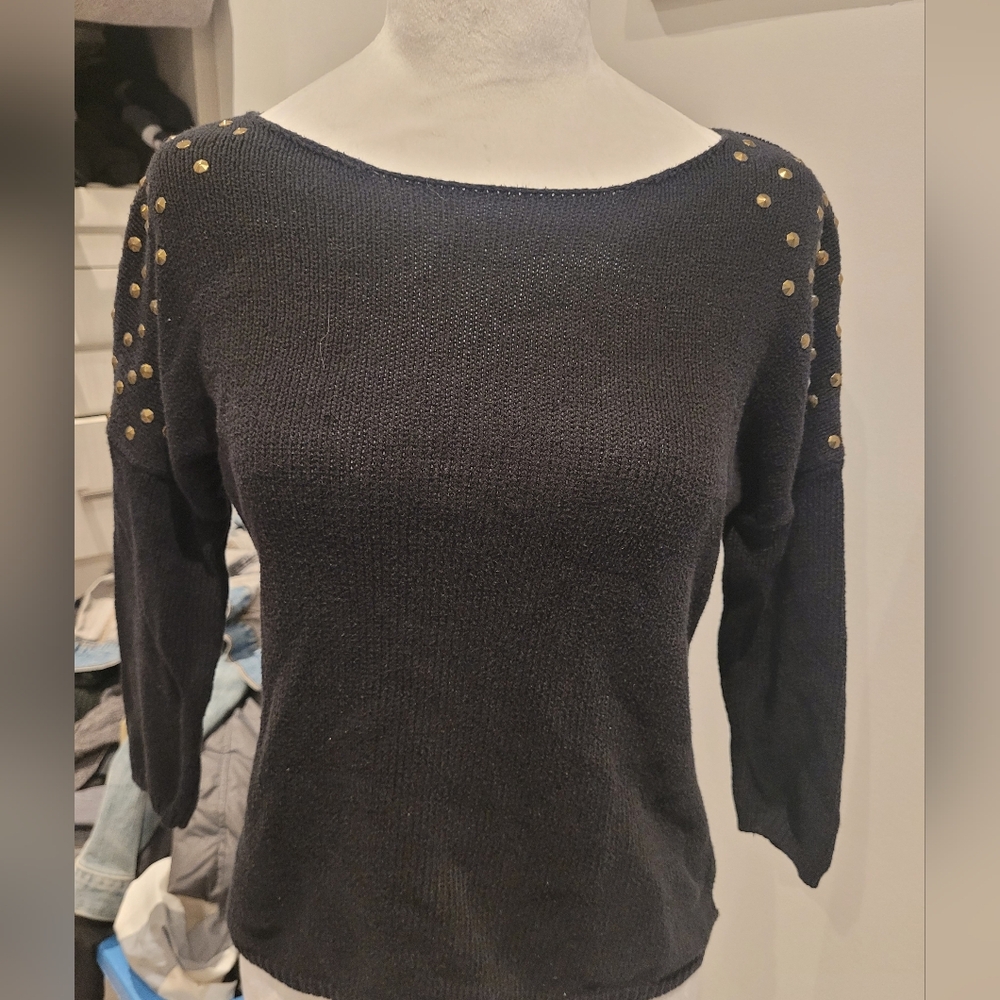 Dynamite Black Sweater with Gold Studs,small size